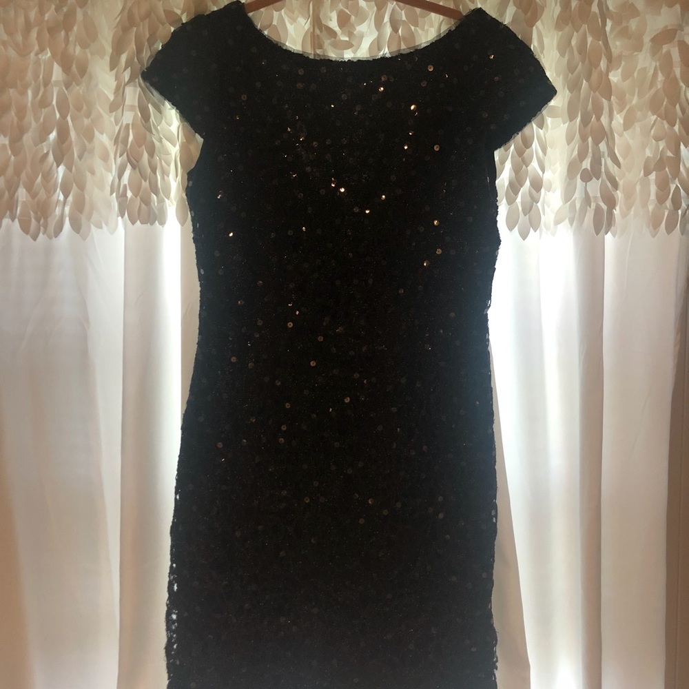 LBD Short Sequined Cap Sleeved Evening Dress